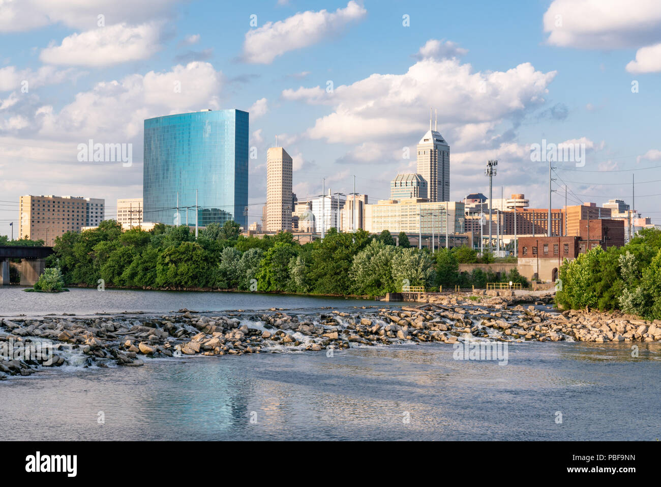 Indianapolis City Skyline along the White River Stock Photo