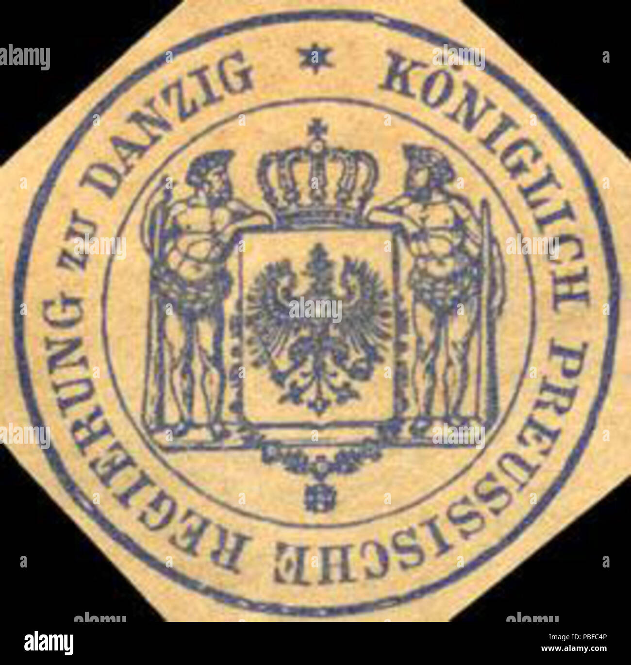 Alte Briefverschlussmarke aus Papier, welche seit ca. 1850 von Behoerden, Anwaelten, Notaren und Firmen zum verschliessen der Post verwendet wurde. 1455 Siegelmarke Königlich Preussische Regierung zu Danzig W0217084 Stock Photo