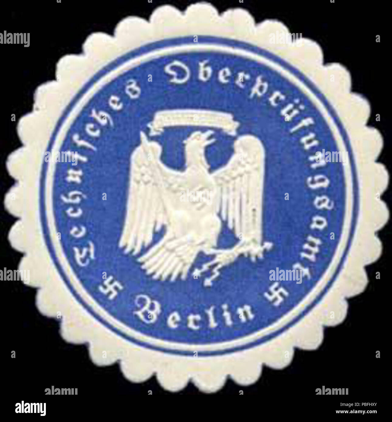 Alte Briefverschlussmarke aus Papier, welche seit ca. 1850 von Behoerden, Anwaelten, Notaren und Firmen zum verschliessen der Post verwendet wurde. 1531 Siegelmarke Technisches Oberprüfungsamt Berlin W0283514 Stock Photo