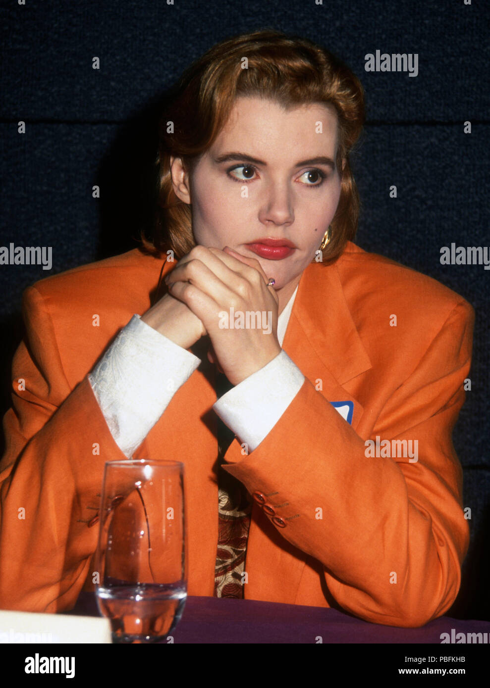 BEVERLY HILLS, CA - APRIL 1: Actress Geena Davis attends WSA-SAG Access Program Event on April 1, 1992 at Nikko Hotel in Beverly Hills, California. Photo by Barry King/Alamy Stock Photo Stock Photo
