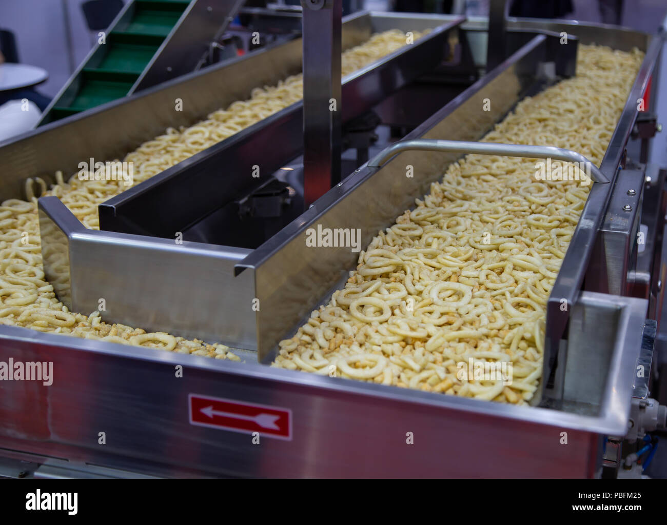 Process of frying onion ring on conveyor Stock Photo Alamy