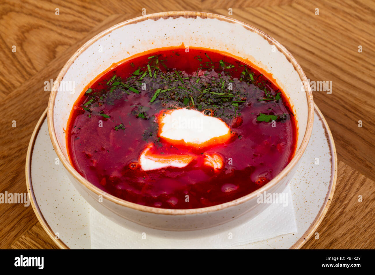 Russian traditional borscht with cream Stock Photo - Alamy
