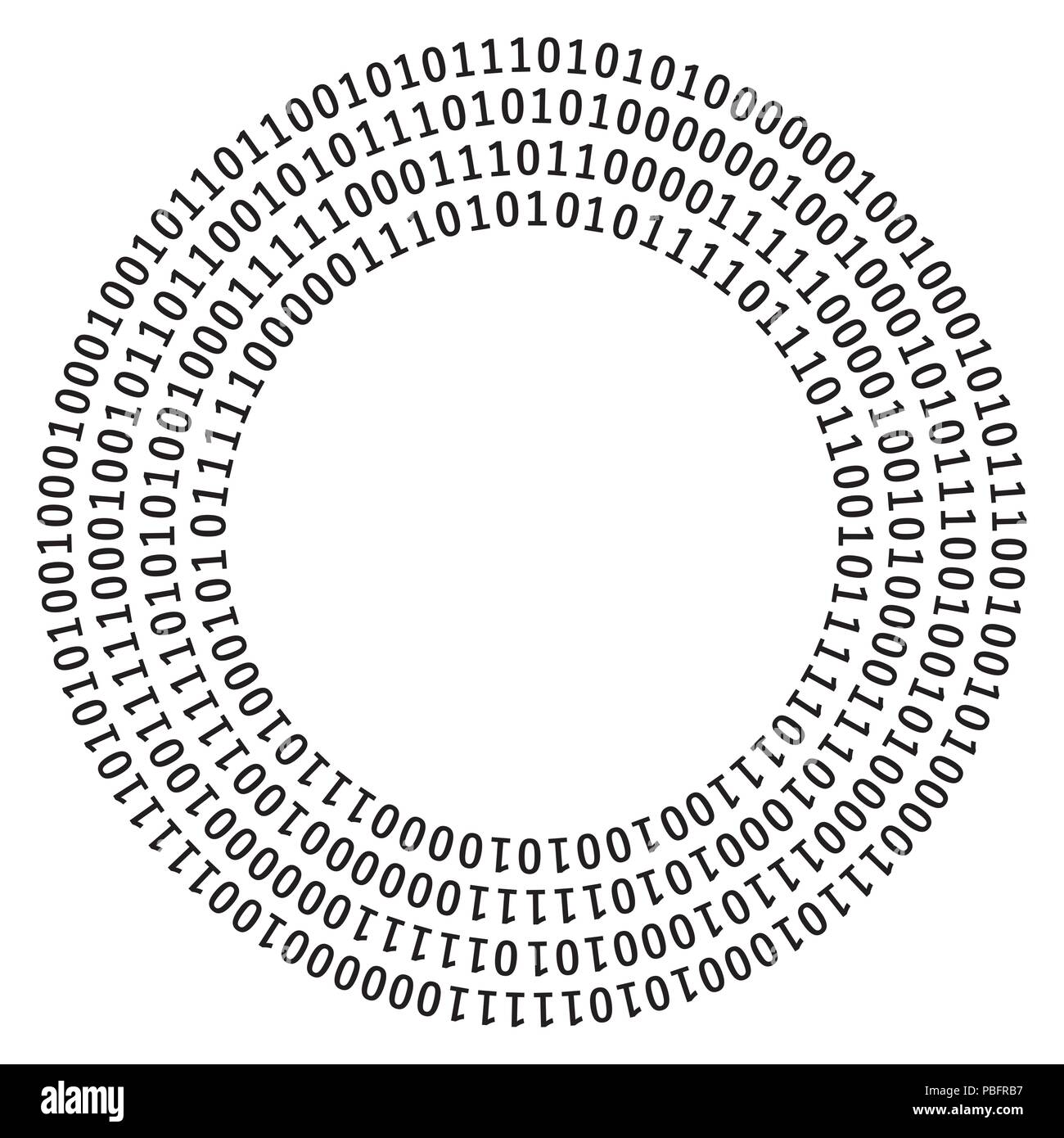 Circle shape of zero one, monochrome digital frame Stock Vector