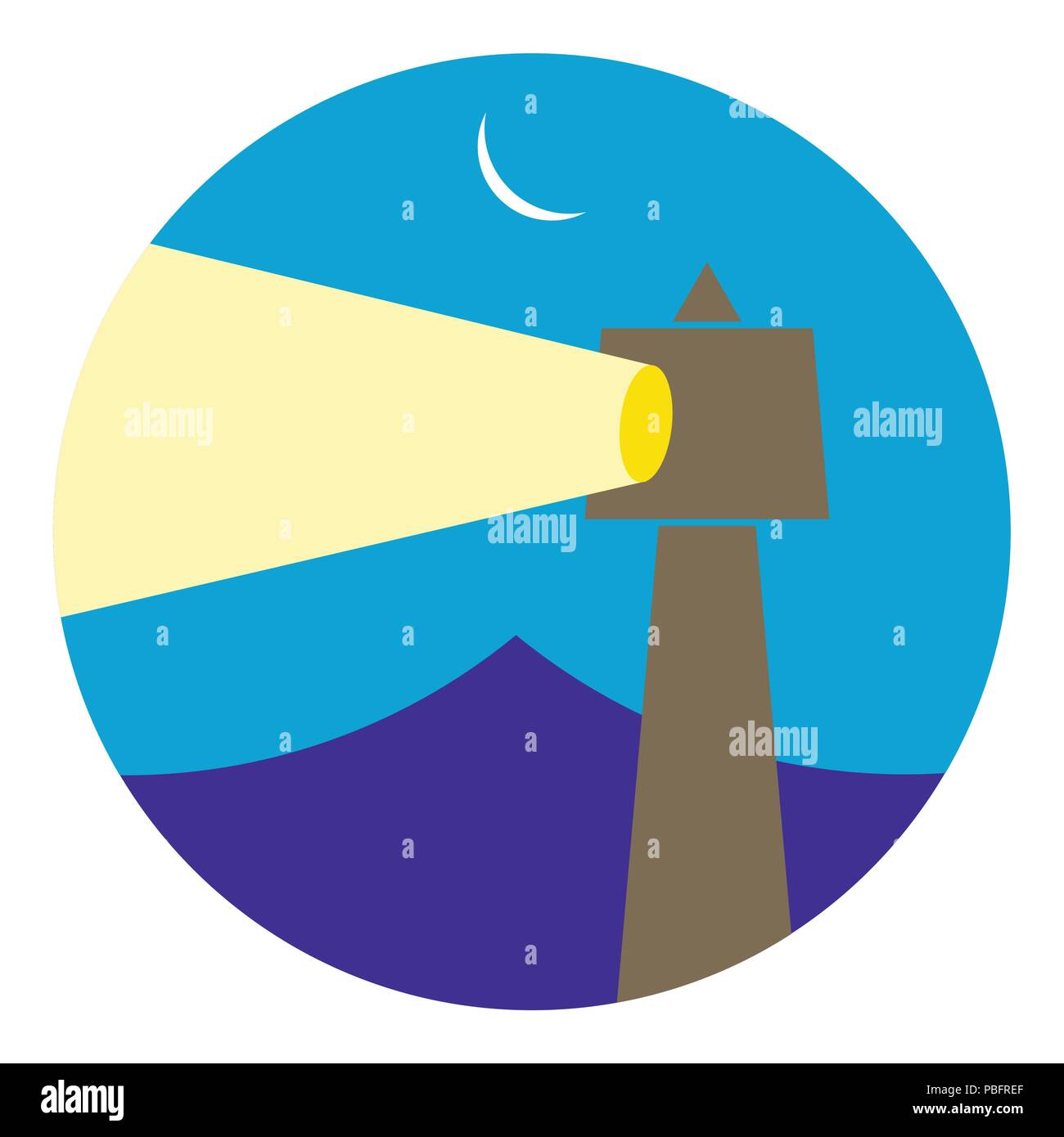 Lighthouse building in the night, minimal flat illustration Stock Vector