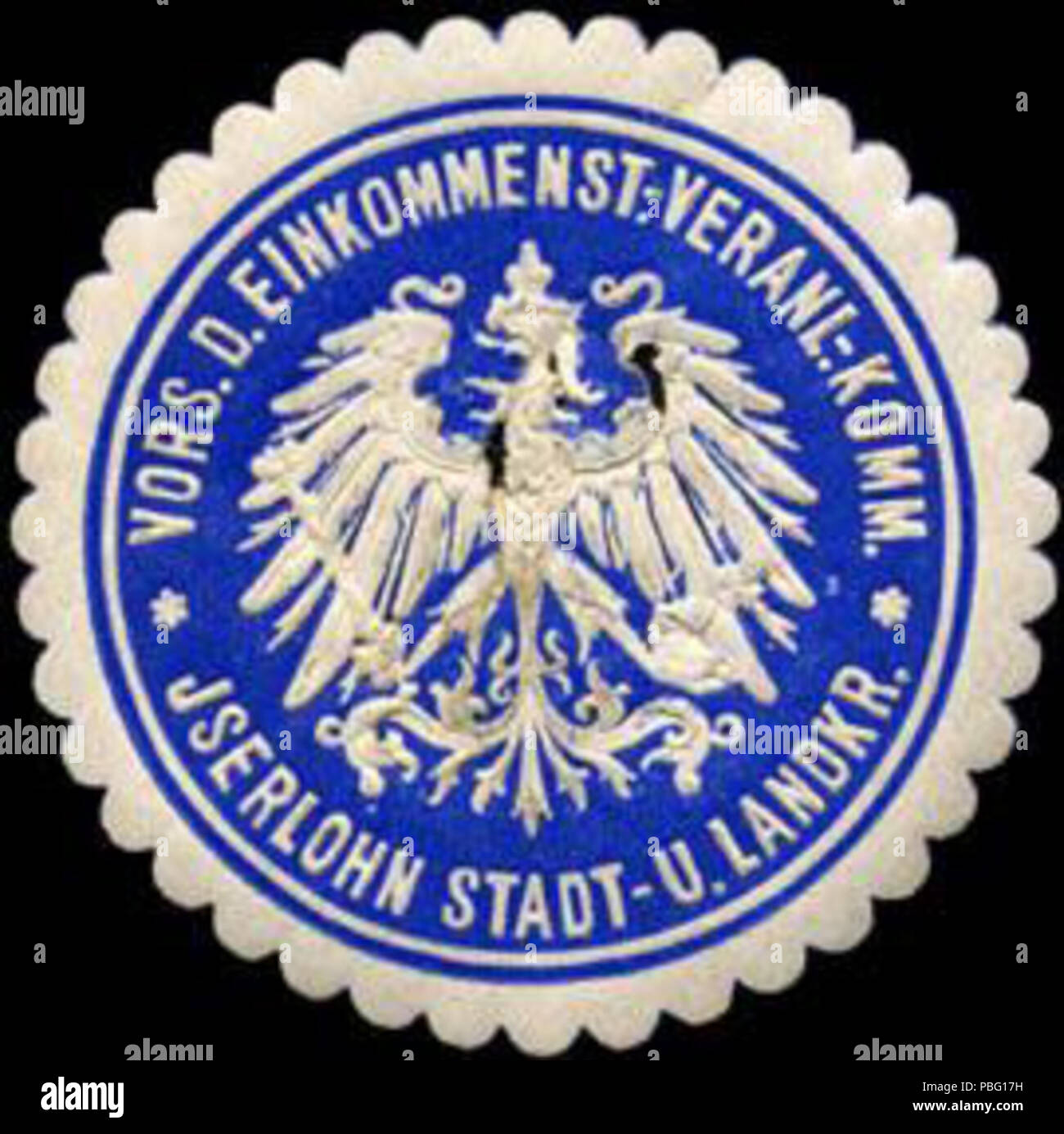 1533 Siegelmarke Vorsitzender der Einkommensteuer - Veranlagungs - Kommission - Iserlohn Stadt - und Landkreis W0220870 Stock Photo