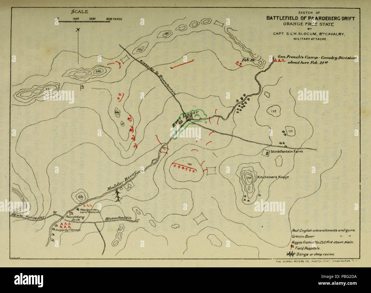 1543 Sketch of Battlefield of Paardeberg Drift Stock Photo