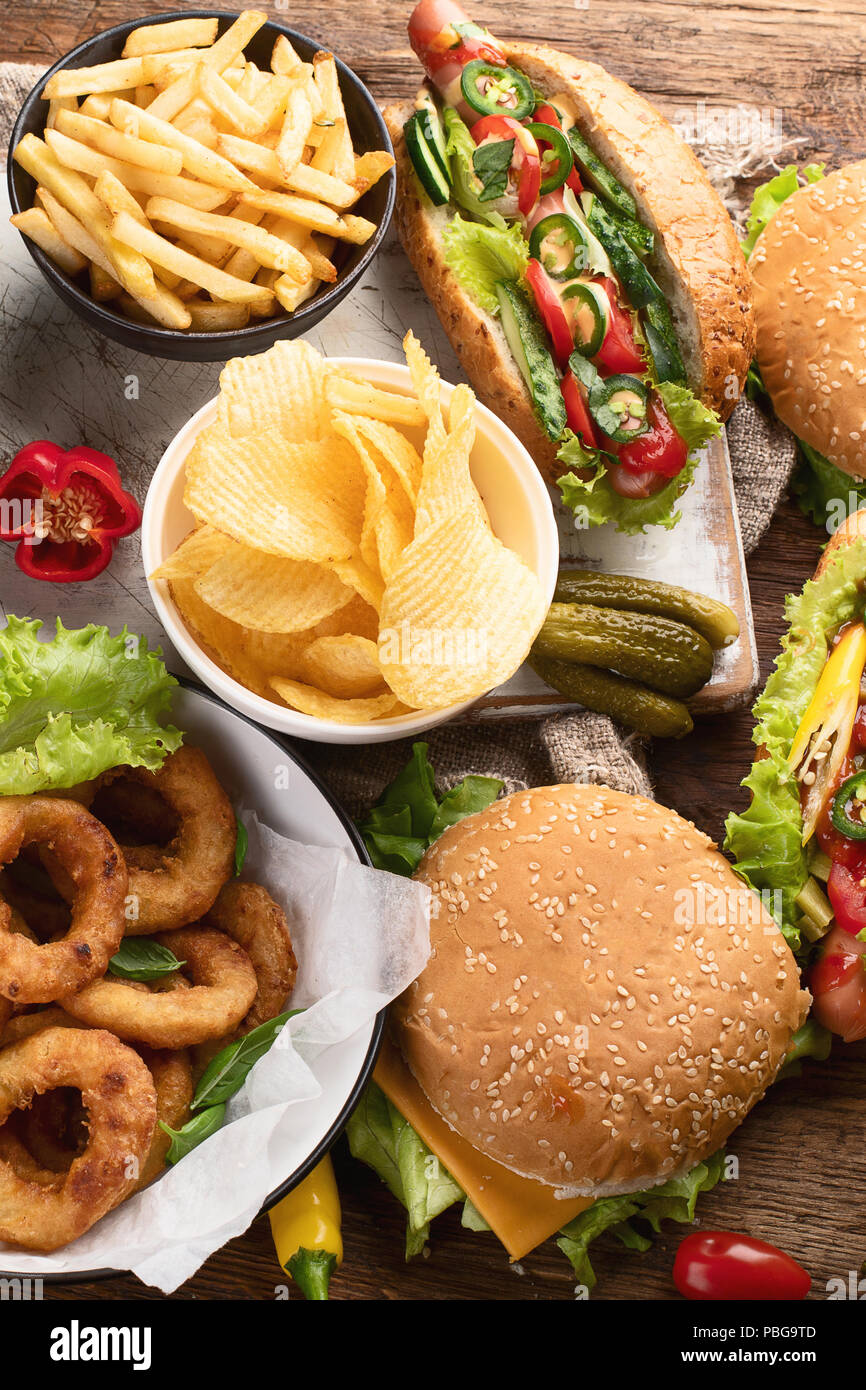 American food. Fast food. Top view Stock Photo