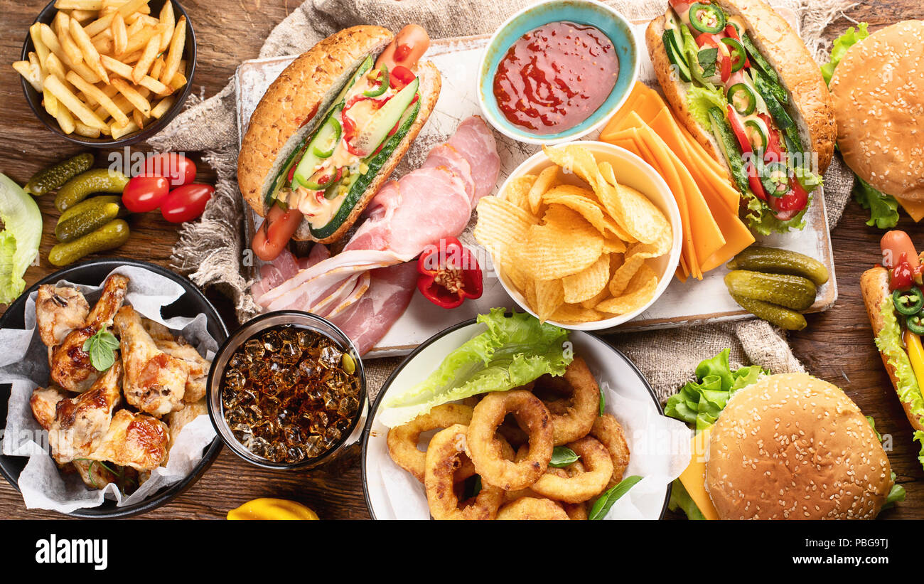 American food. Fast food. Top view Stock Photo Alamy