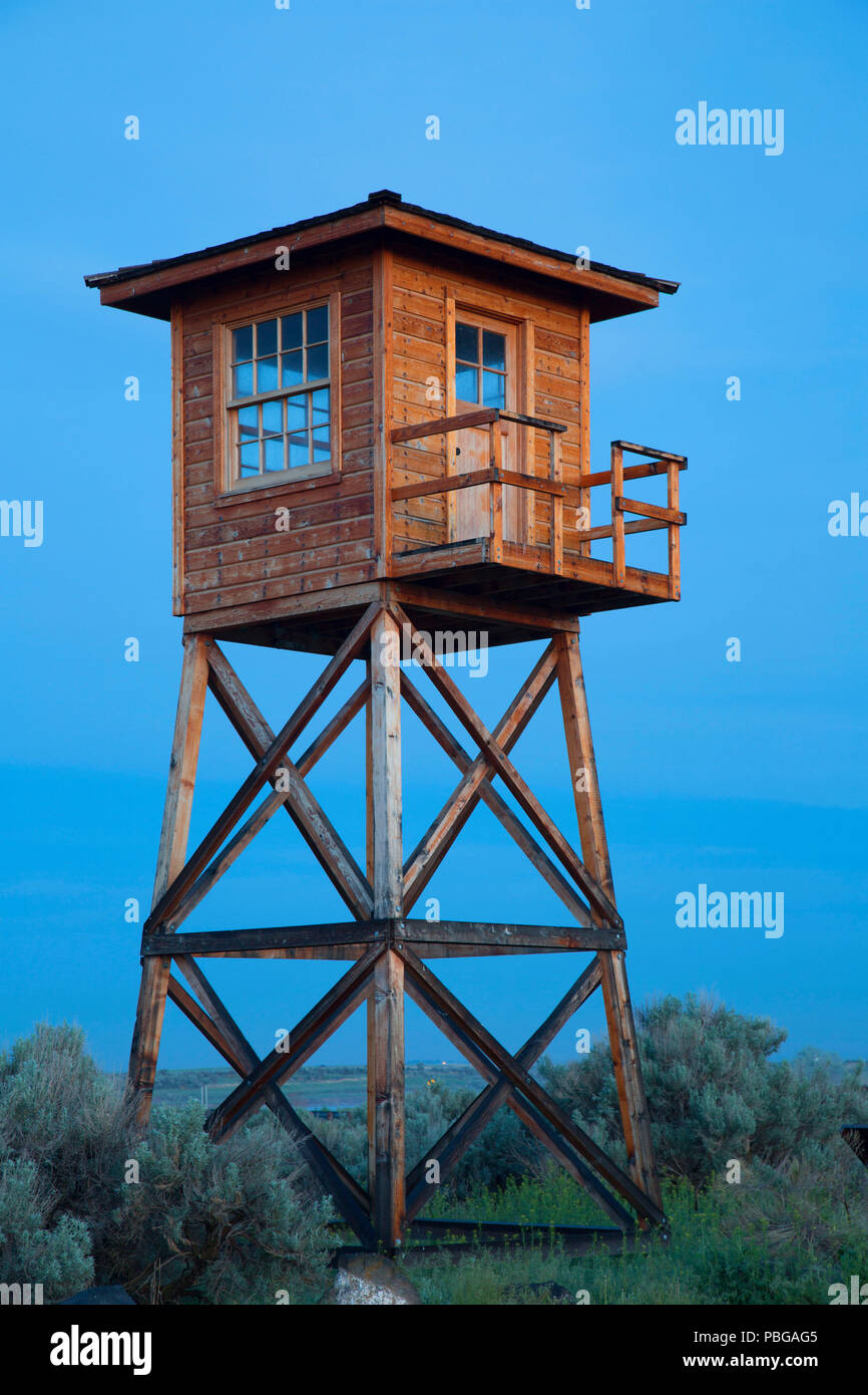 Guard tower dawn, Minidoka National Historic Site, Idaho Stock Photo