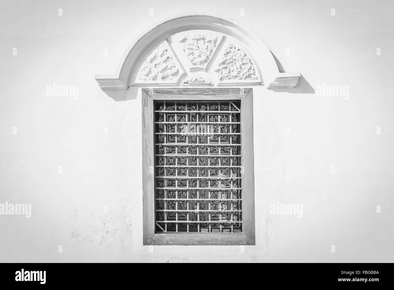 Closed Orange Brown Windows Frame Background. Windows frame of temple with Thai art design. Classic windows frame for design Stock Photo