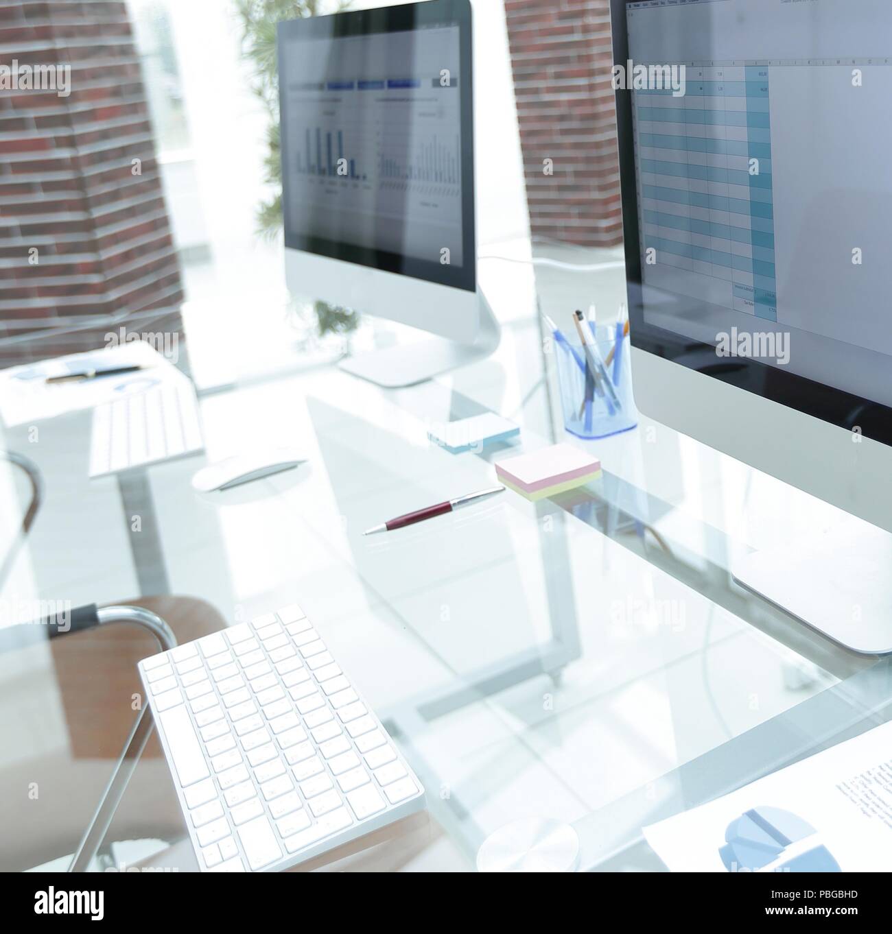stylish workplace with computer in modern office Stock Photo - Alamy