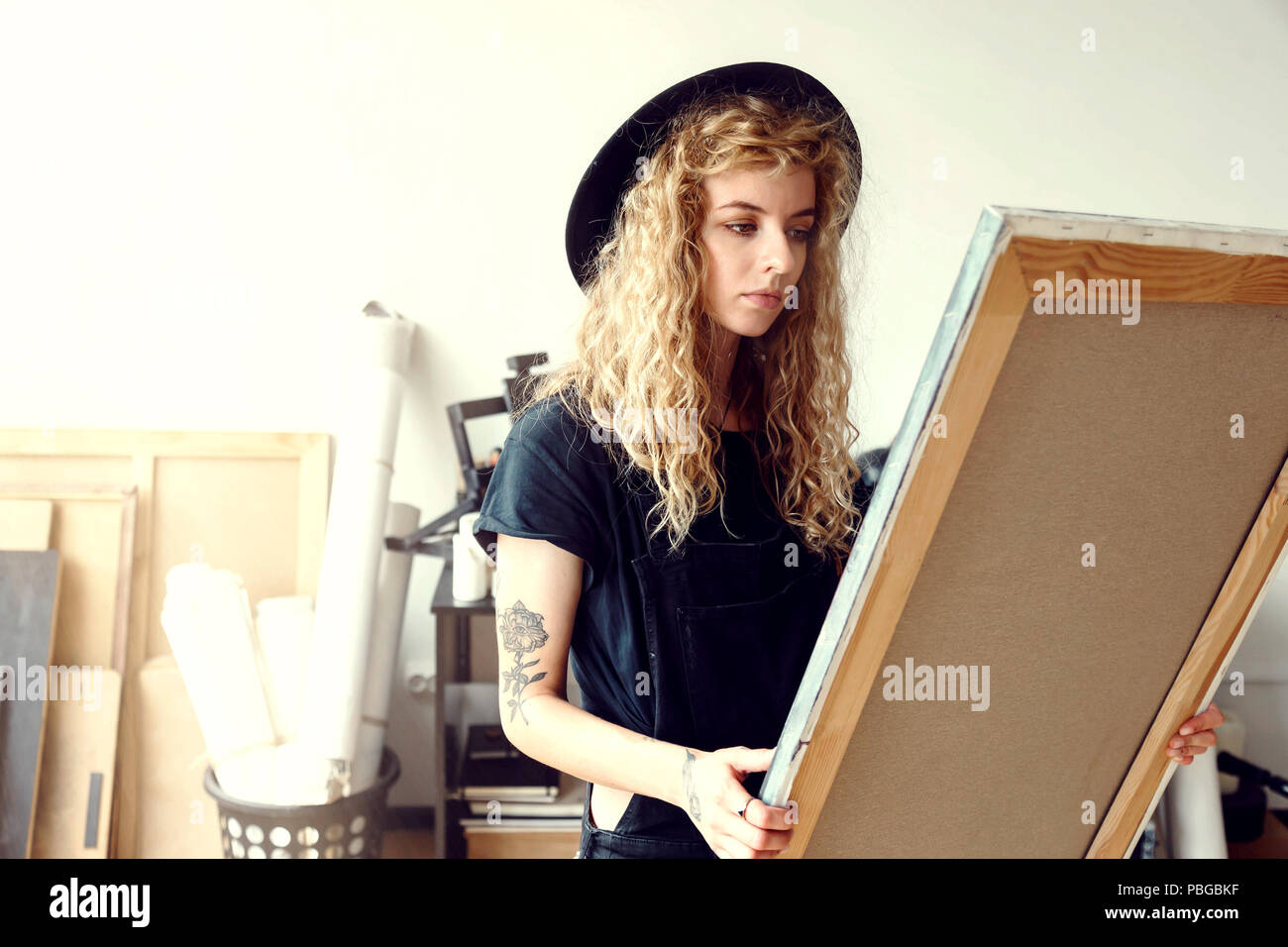 Attracive long hair artist girl in a 