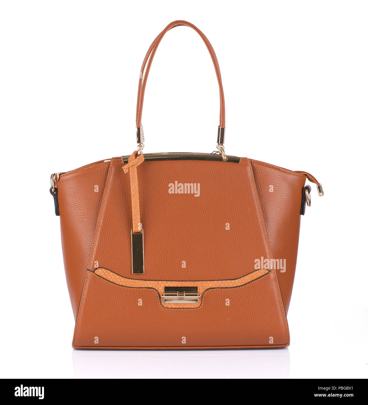 Womans brown handbag isolated on white background Stock Photo - Alamy