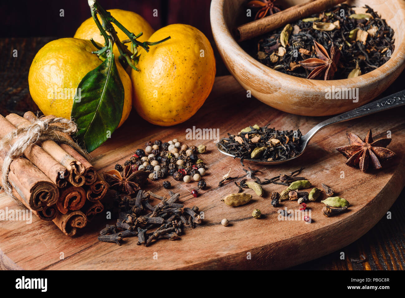 Indian Masala Chai Ingredients with Three Tangerines Stock Photo Alamy