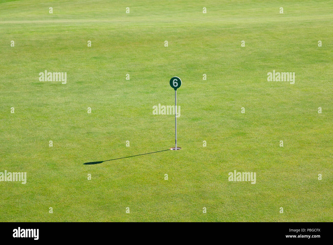 Golf green practice for putting hole flag with number Stock Photo - Alamy