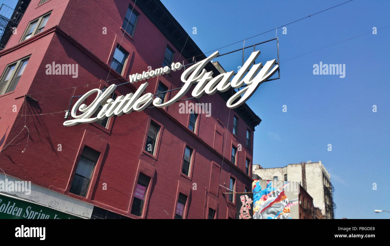 a sign announcing the entrance to Little Italy along Canal Street in New York Stock Photo