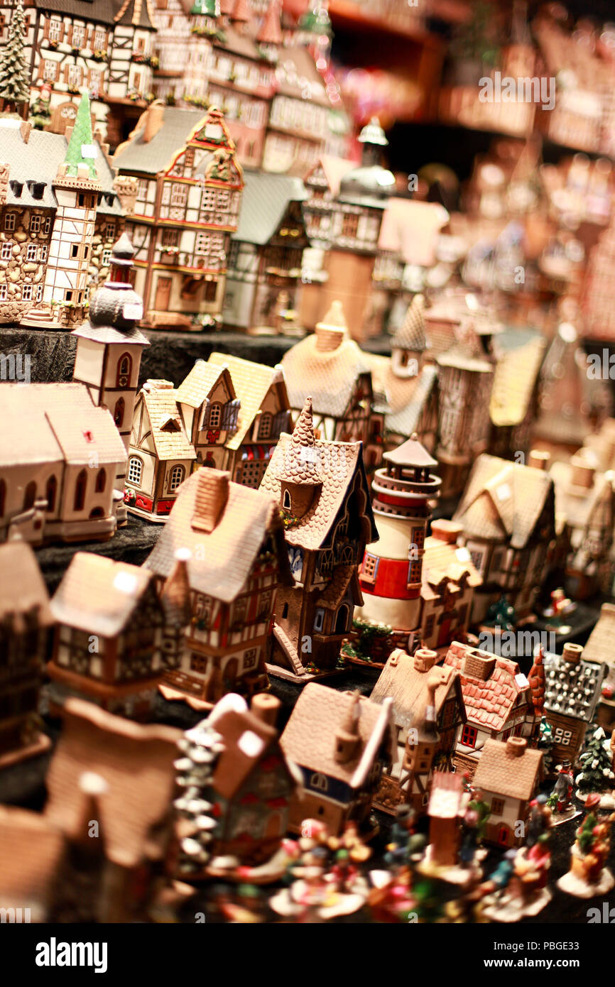 Minature houses for sale on a Christmas Market Stall, Cologne Gemany
