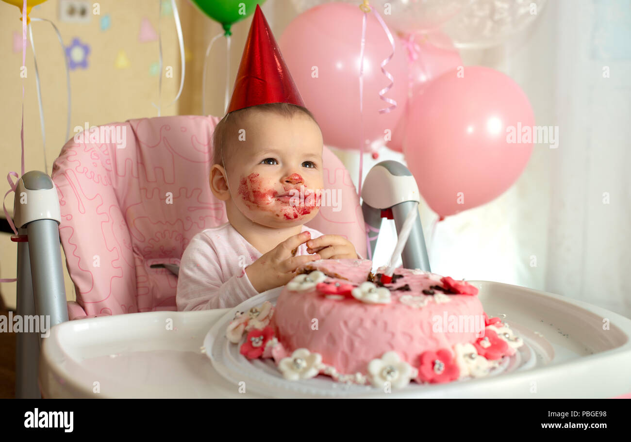 oneyearold little girl solemnize birthday, horizontal photo Stock