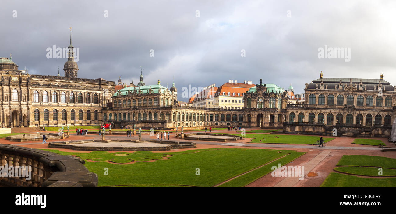 23.01.2018 Dresden, Germany - Panoramic view of Zwinger. Zwinger Palace (architect Matthaus Poppelmann) - royal palace since 17 century in Dresden, Ge Stock Photo