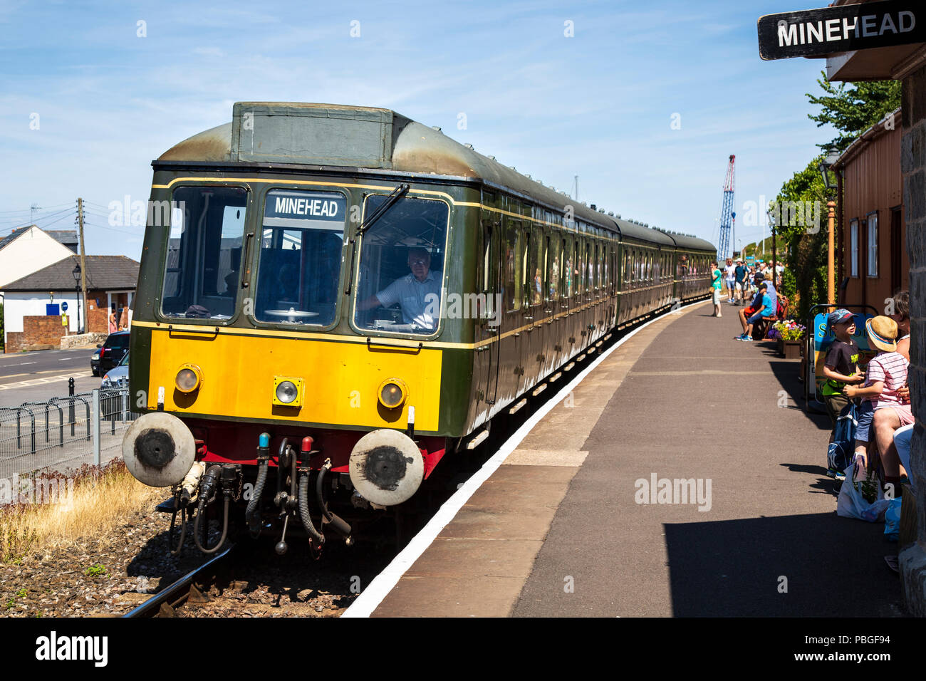 Diesel Multiple Unit (DMU) or Diesel Railcar, Class 115, number 51859, operated by the West Somerset heritage Railway, seen at Watchet Station Stock Photo