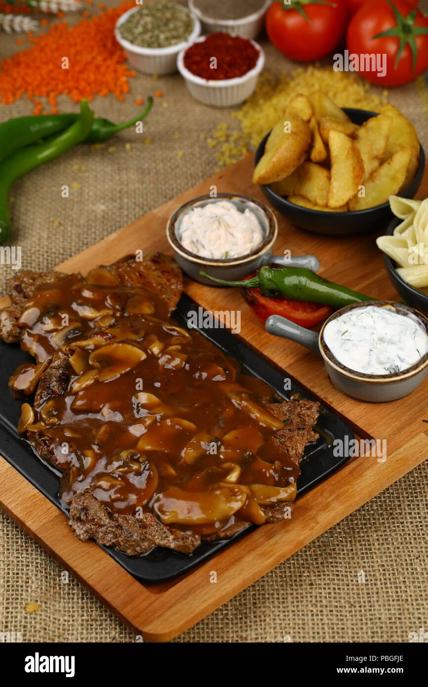 Grilled Beef Meat Steak with Barbeque Sauce Stock Photo Alamy