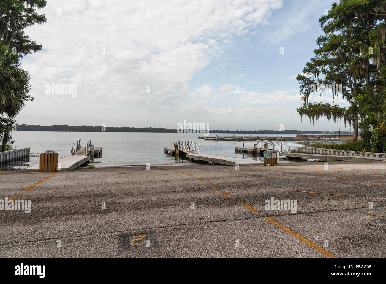 Hickory Point Public Boat Launch Ramp in Tavares, Florida Stock Photo