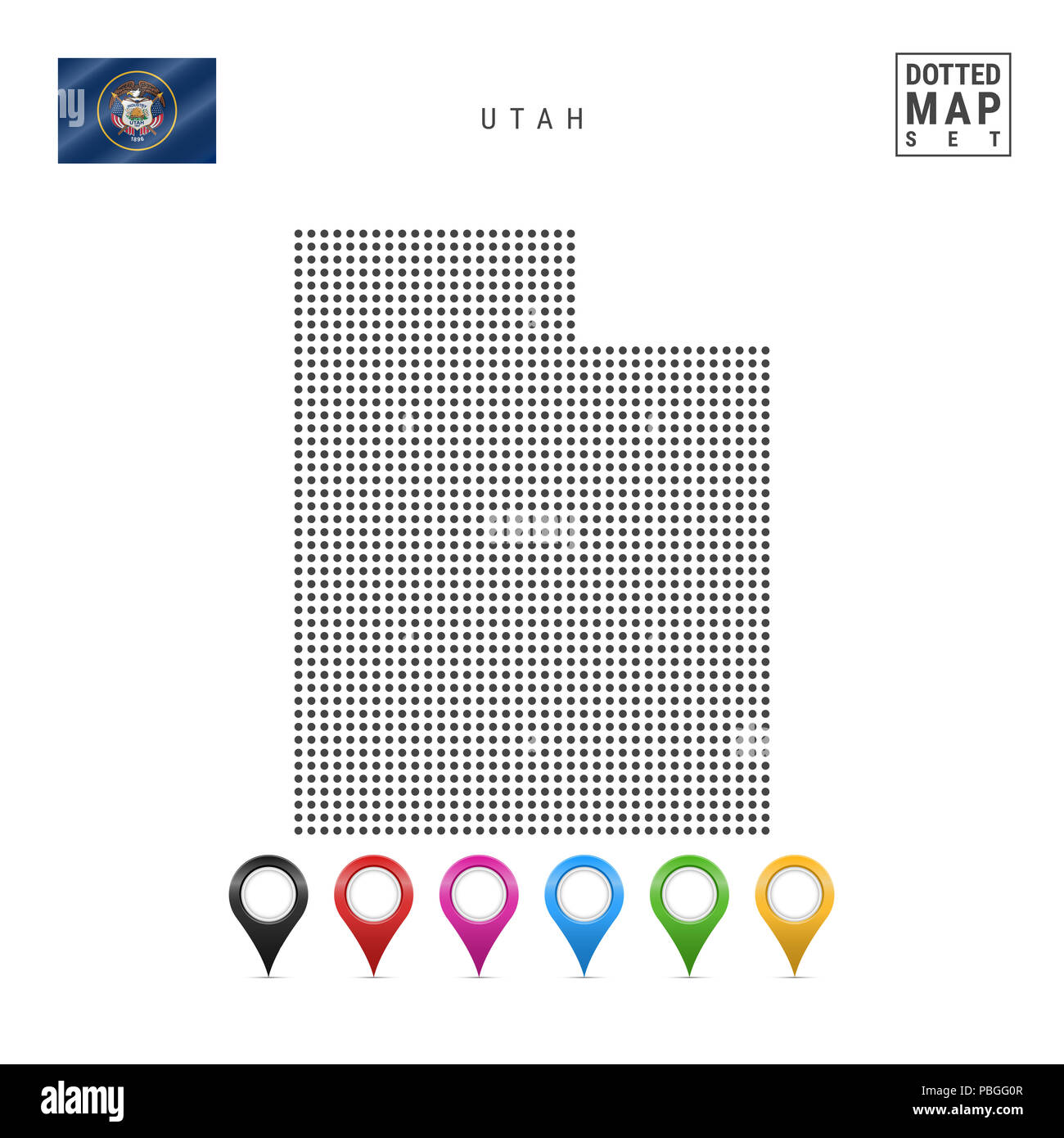 Dots Pattern Map of Utah. Stylized Simple Silhouette of Utah. The Flag