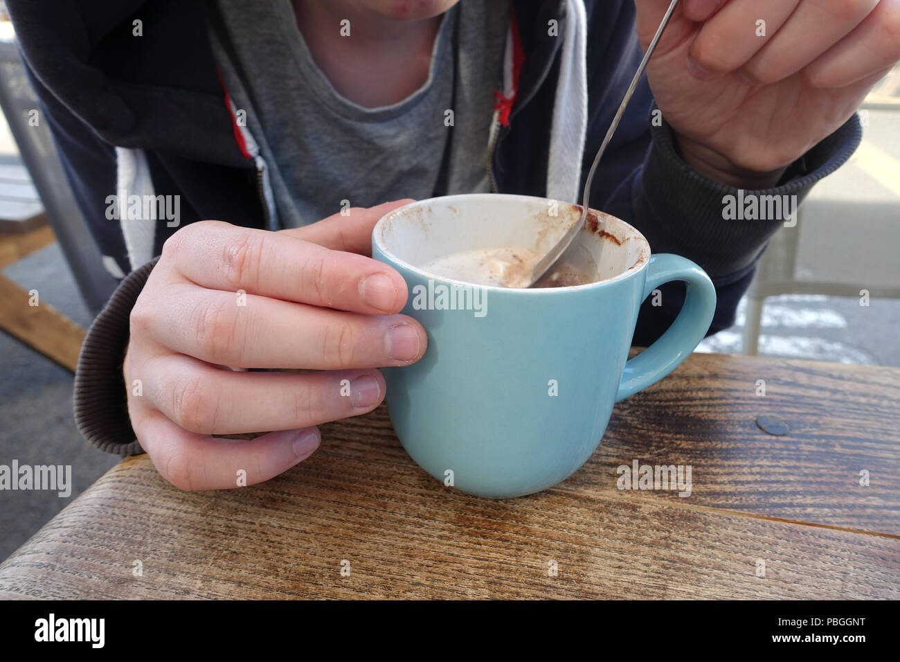Drinking hot chocolate Stock Photo Alamy