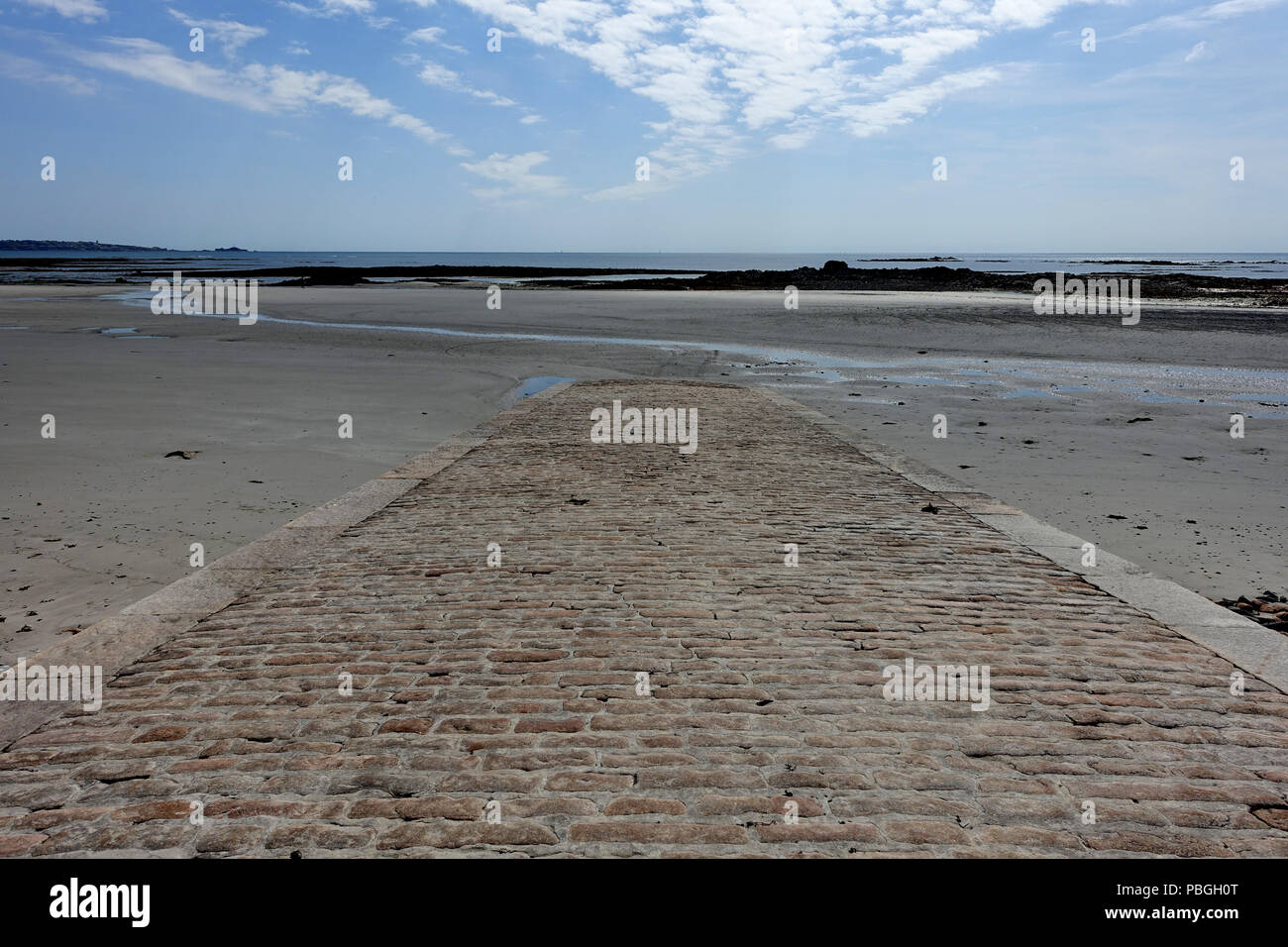 Slip way at St Ouens Bay in Jersey Stock Photo