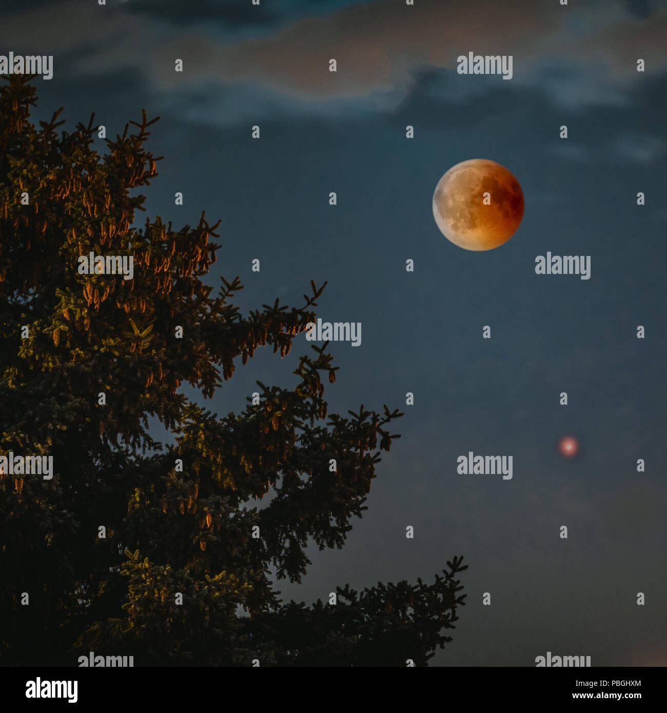 View of Total Lunar Eclipse bloodmoon on July 28 2018 in Germany Stock ...