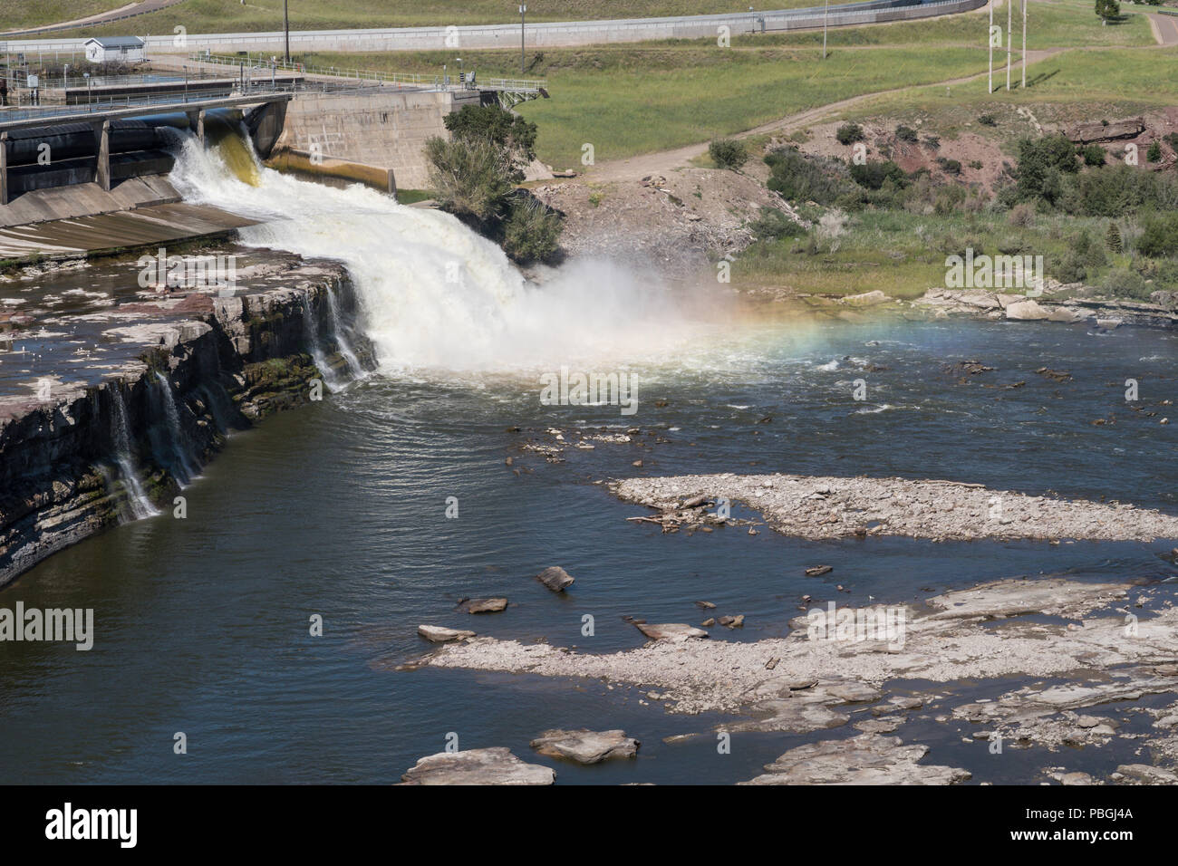 Rainbow Falls and Missouri River in Great Falls, Montana, USA Stock