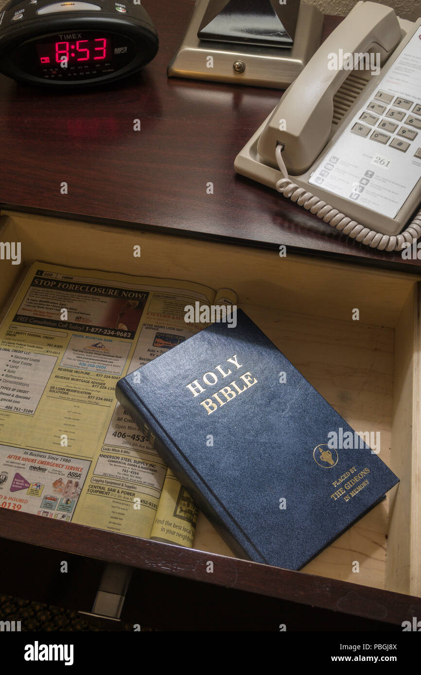 Holy Bible in Hotel Room Bedside Table Drawer, USA Stock Photo Alamy