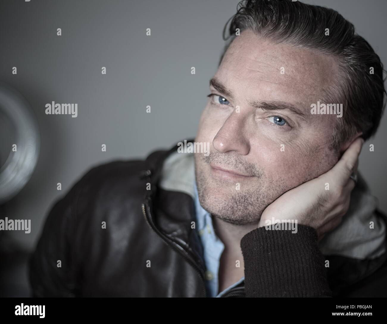 Happy pilot in leather hi-res stock photography and images - Alamy