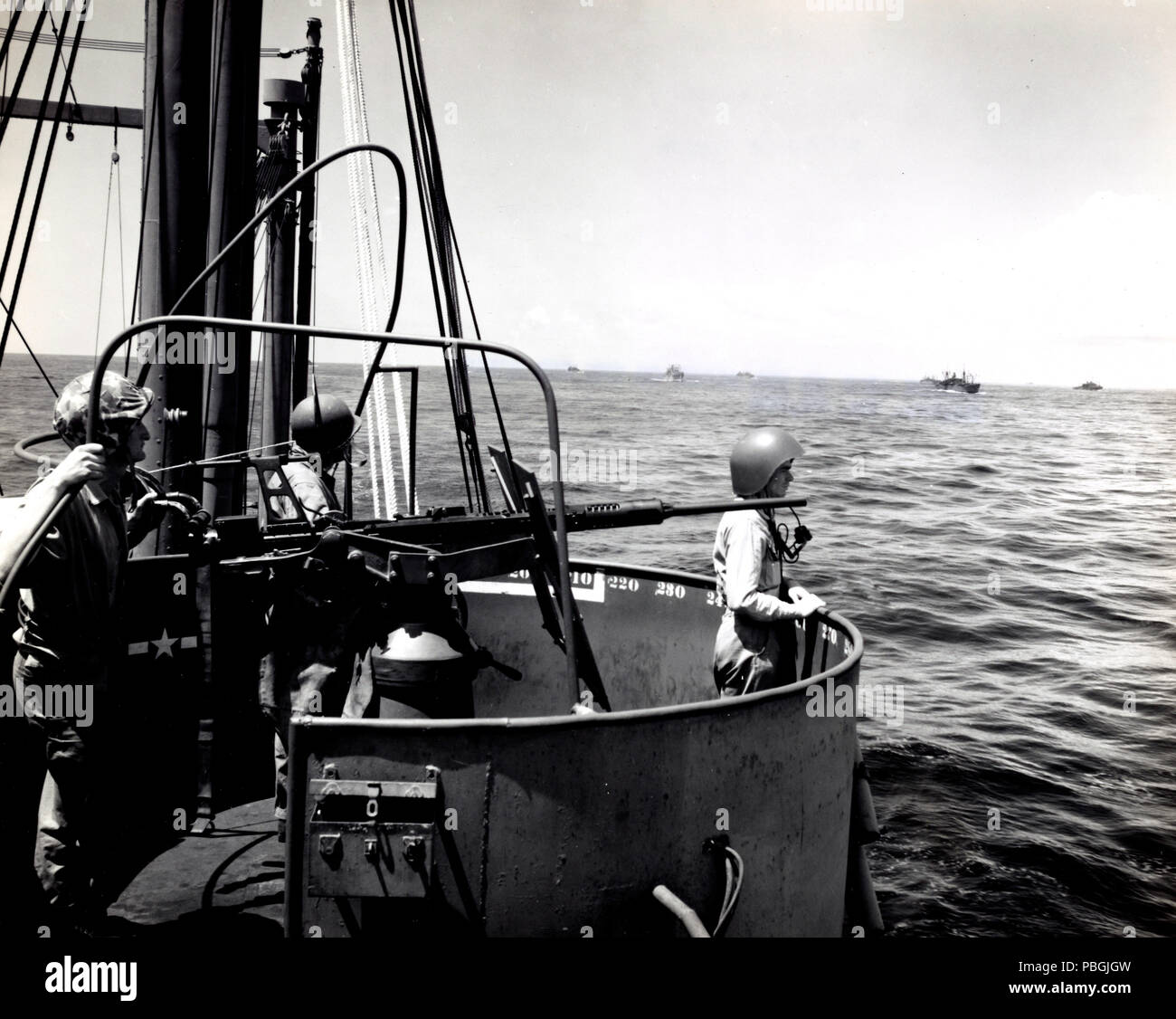 WW II Photos - Gunner on the USS Zeilin Stock Photo