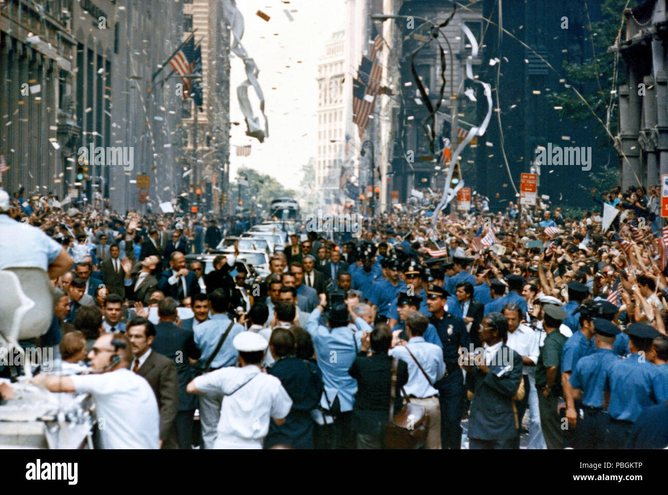 New York City welcomes the Apollo 11 crew in a ticker tape parade down Broadway and Park Avenue. Stock Photo