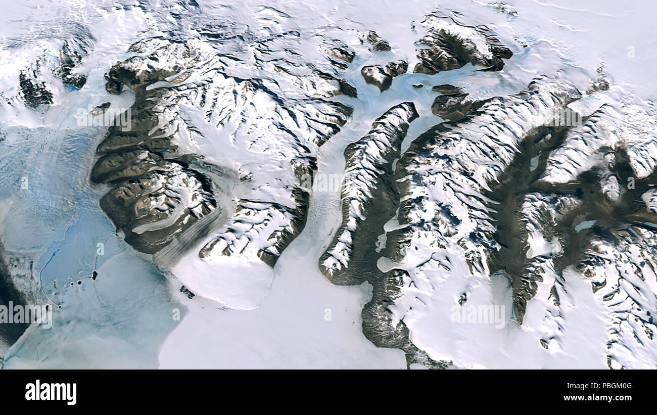 LIMA is comprised of Landsat images acquired between December 25, 1999, and December 31, 2001. This image shows a small portion of the mosaic around Ferrar Glacier, in the Dry Valleys near McMurdo Station. Stock Photo