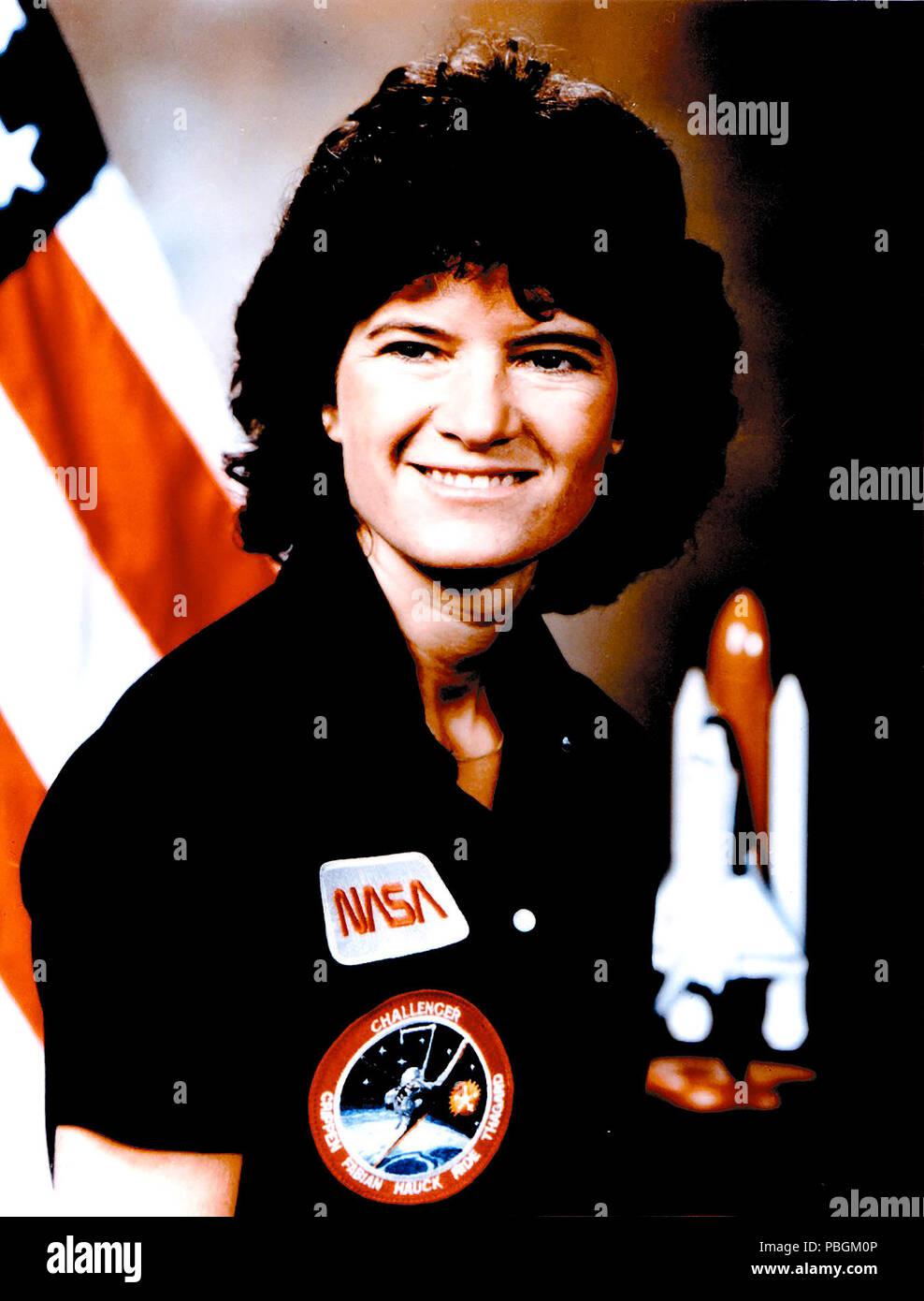 Sally Ride was the first American woman in space. NASA selected Dr. Ride as an astronaut candidate in January 1978. She completed her training in August 1979, and began her astronaut career as a mission specialist on STS-7, which launched from Kennedy Space Center, Florida on June 18, 1983. Stock Photo