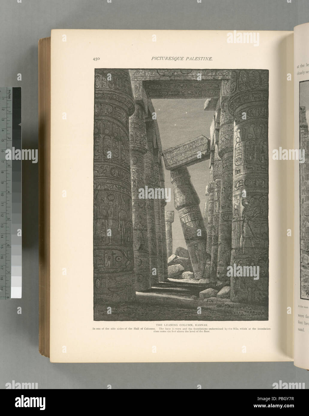 1651 The leaning column, Karnak. In one side of the aisles of the Hall of Columns. The base is worn and the foundations undermined by the Nile, which at the inundation rises some six feet above (NYPL b10607452-80850) Stock Photo