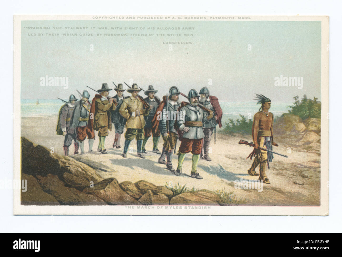 1655 The March of Myles Standish, &quot;Standish the Stalwart it was, with Eight of his Valorous Army Led by Their Indian Guide, By Hobomok, Friend of the White Men.&quot; Longfellow (NYPL b12647398-79376) Stock Photo