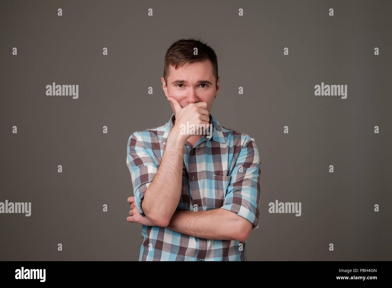 portrait of european handsome sad man Stock Photo