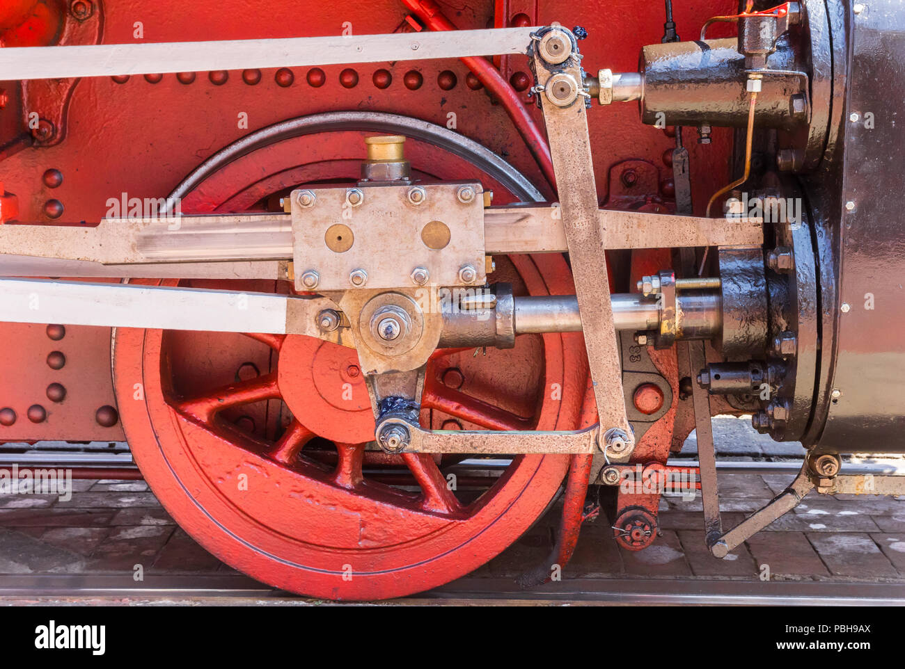 Wheel of the historic steam train of Borkum, Germany Stock Photo