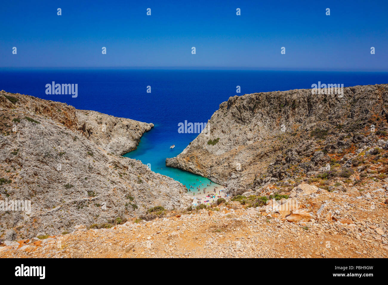 The Famous Seitan limania beach, with turquoise water in Chania