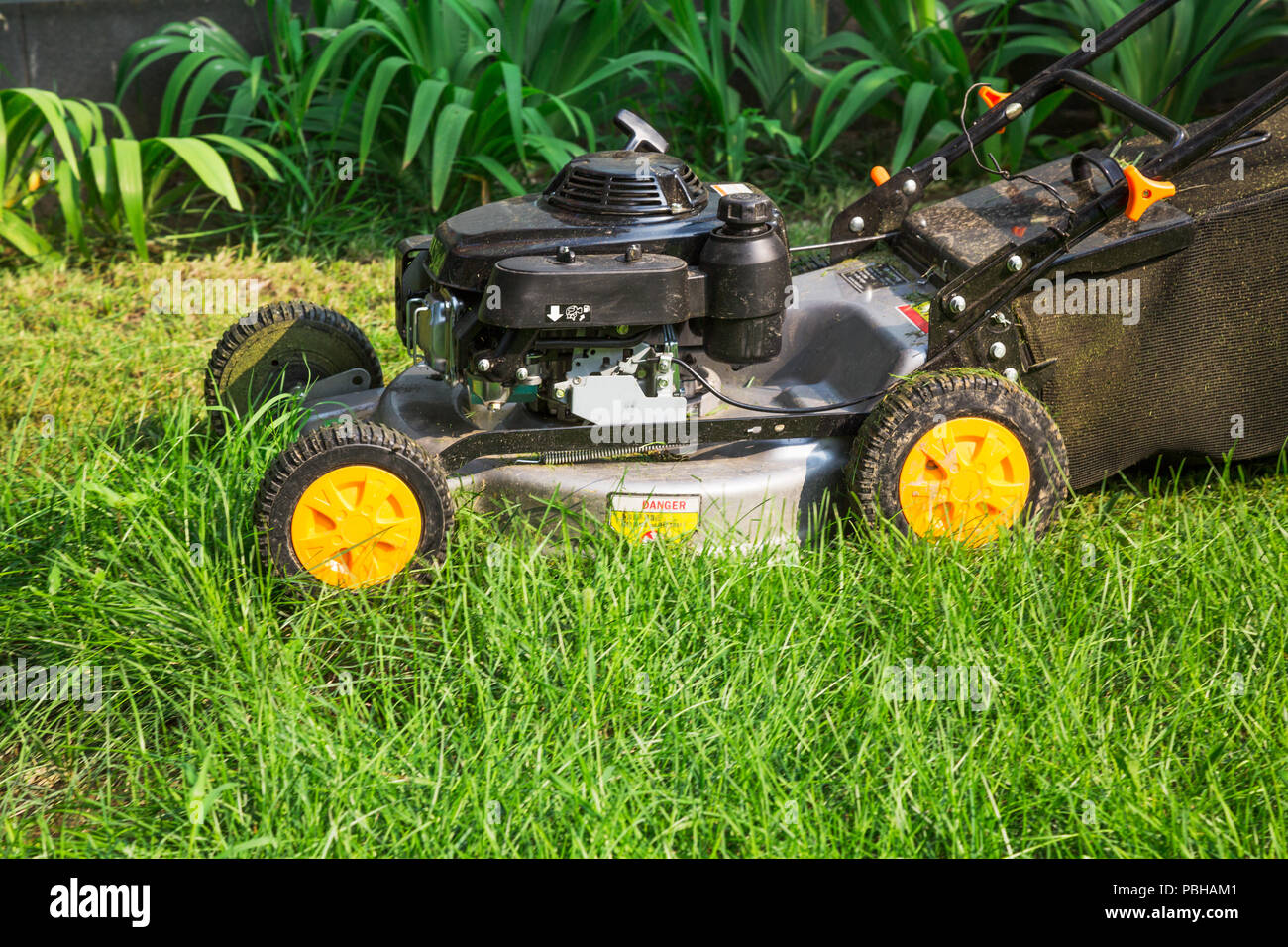 Lawn mower. Cutting, gardener Stock Photo Alamy