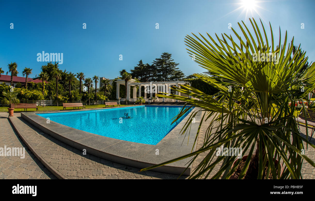 beautiful luxury blue pool outdoor, horizontal photo Stock Photo - Alamy