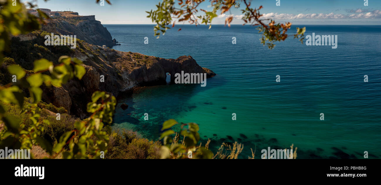 Beauty nature sea landscape Crimea ( cape Fiolent, Crimea, Black sea), horizontal panorama photo Stock Photo