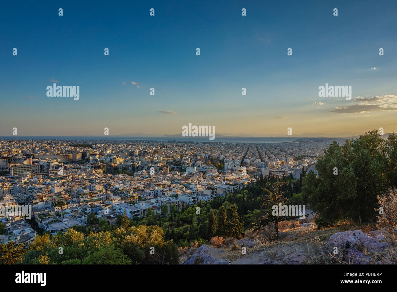 The Acropolis of Athens. Amazing view from filopappos hill at sunset ...