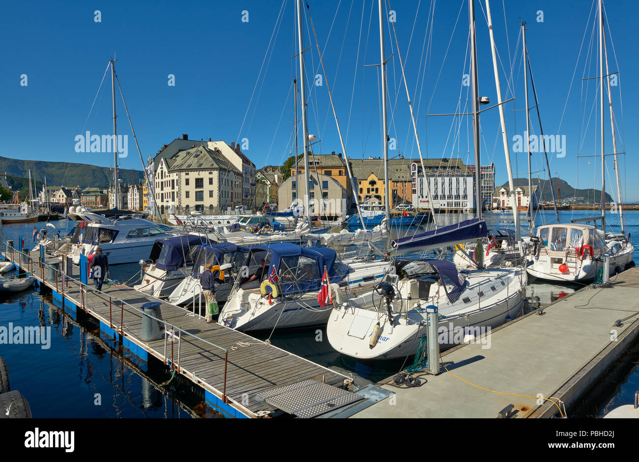 yacht harbor of Ålesund, Norway, Europe Stock Photo