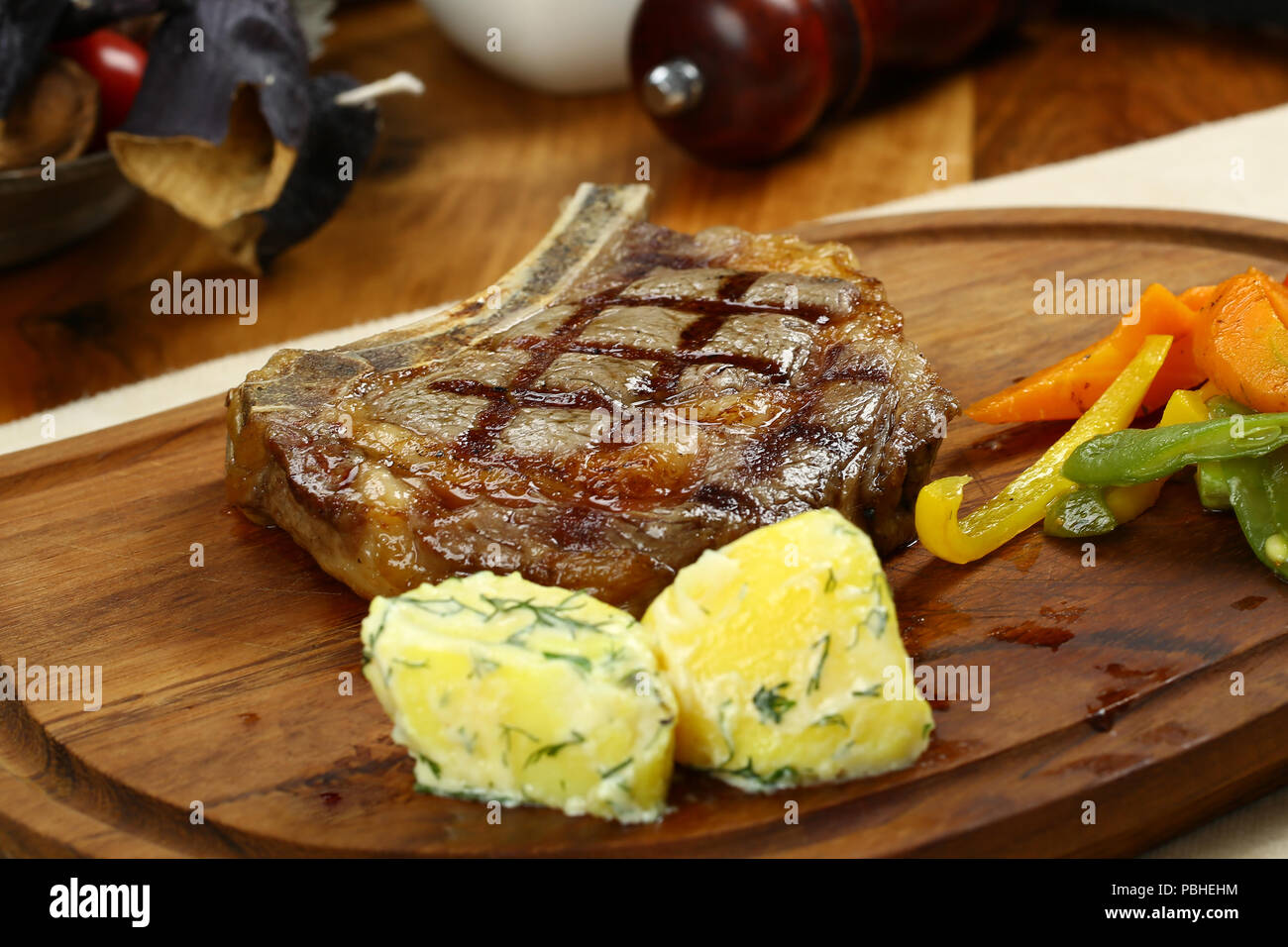 rib eye steaks cooked on a grill Stock Photo Alamy