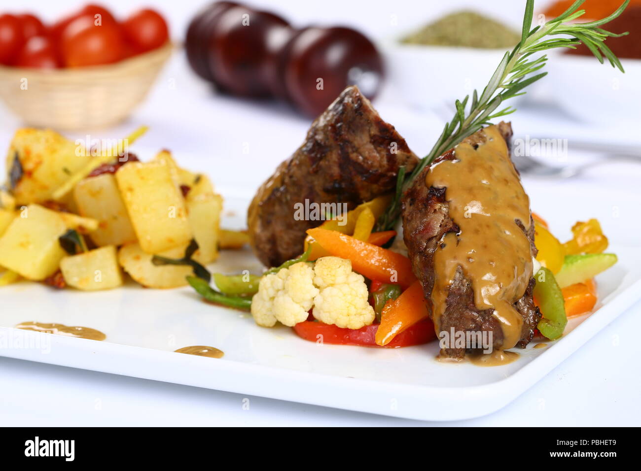 Grilled Tenderloin Steak on mushroom sauce Stock Photo Alamy