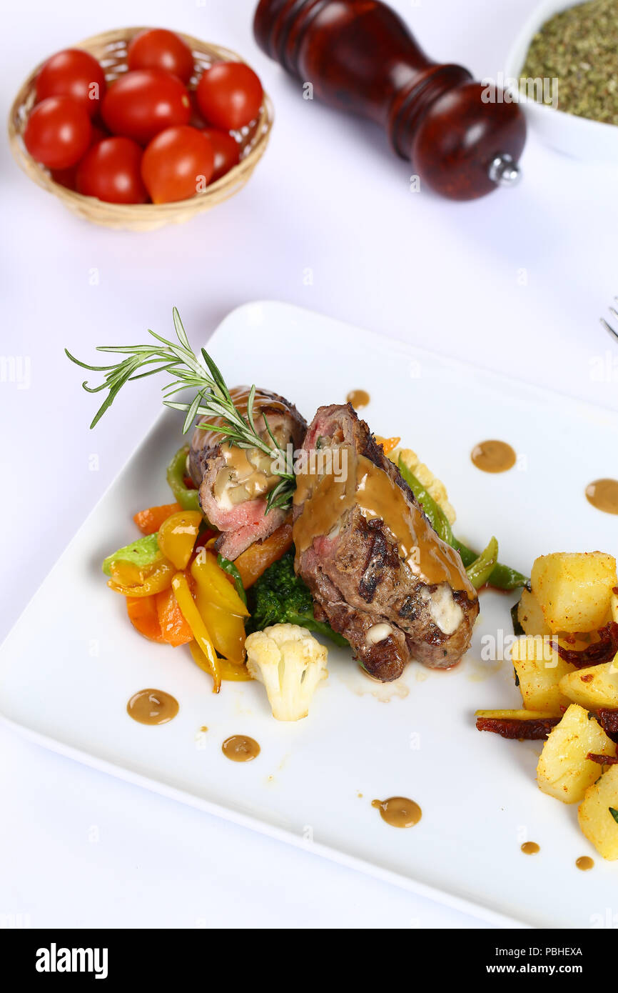Grilled Tenderloin Steak on mushroom sauce Stock Photo Alamy